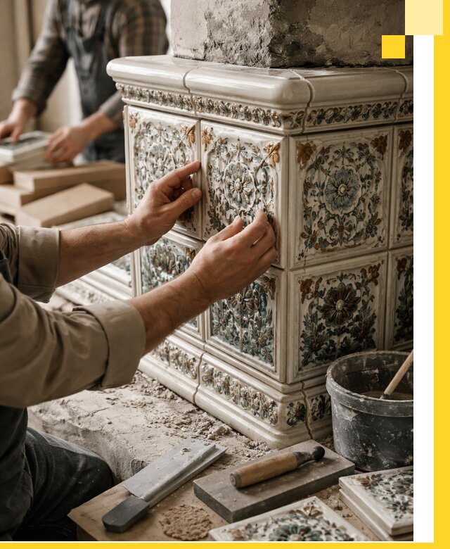 Изразцовые камины под ключ в Стрежевом: проект и монтаж