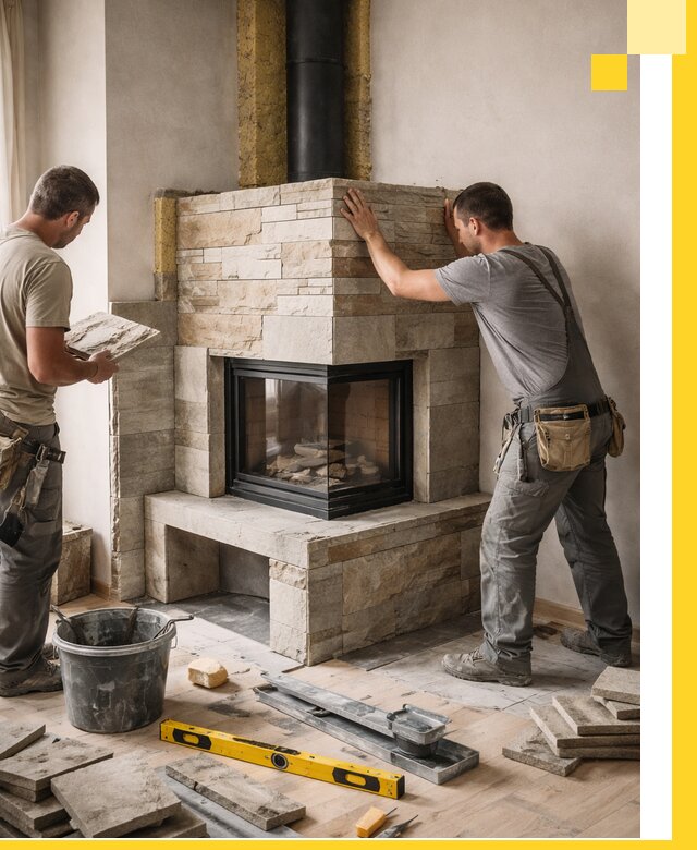 Угловые камины под ключ проект, монтаж и отделка в Стрежевом