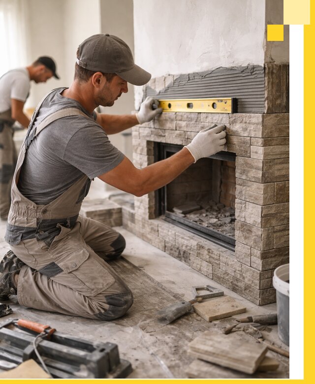 Облицовка каминов в Стрежевом, монтаж и отделка натуральным камнем