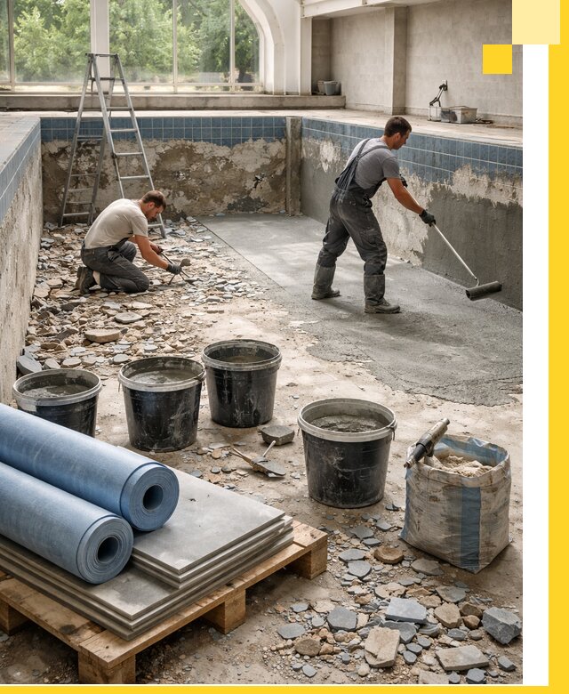 Реконструкция бассейнов в Стрежевом: ремонт, гидроизоляция