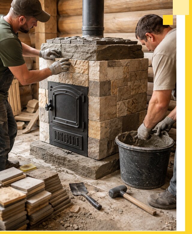 Облицовка банной печи под ключ в Стрежевом: камень и плитка