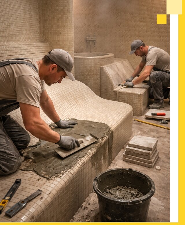 Лежаки для хамама под ключ в Стрежевом, проект и монтаж