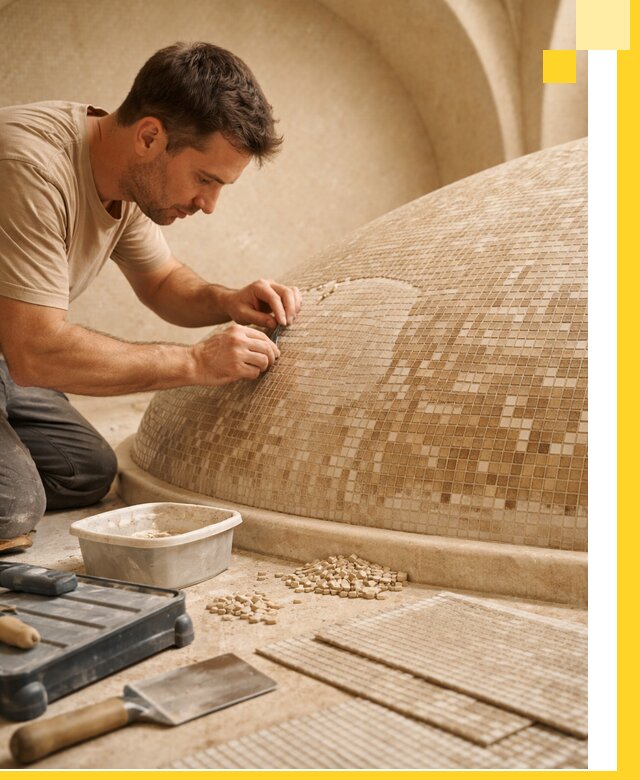 Профессиональная укладка мозаики для хамама под ключ в Стрежевом